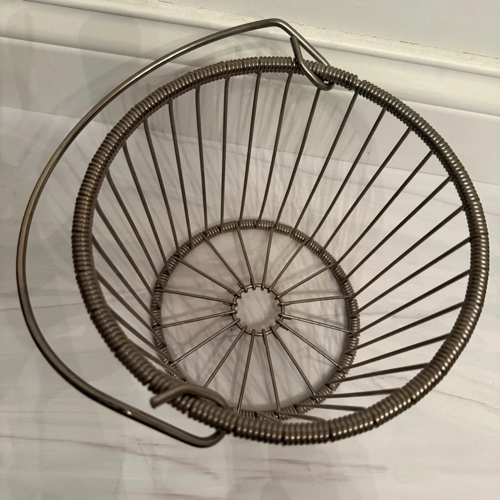 Hefty vintage silver French wire egg basket